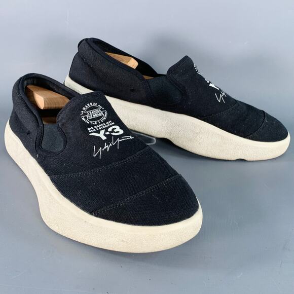 Y-3 2018 Size 10 Tangutsu Black White Logo Canvas Slip On Sneakers - Picture 1 of 10